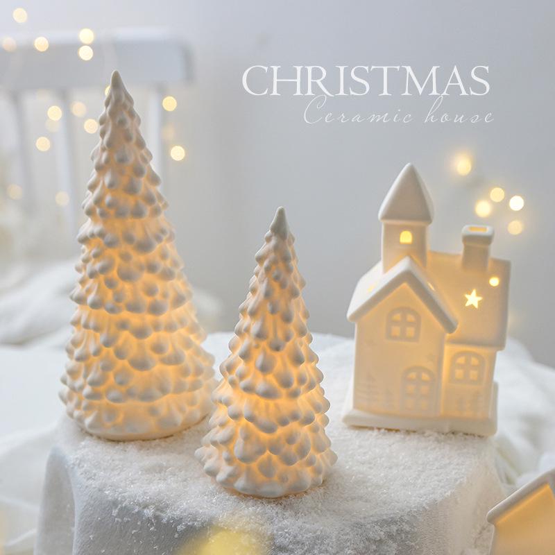 Светящийся керамический снеговик и рождественская елка Настольное украшение Подарок