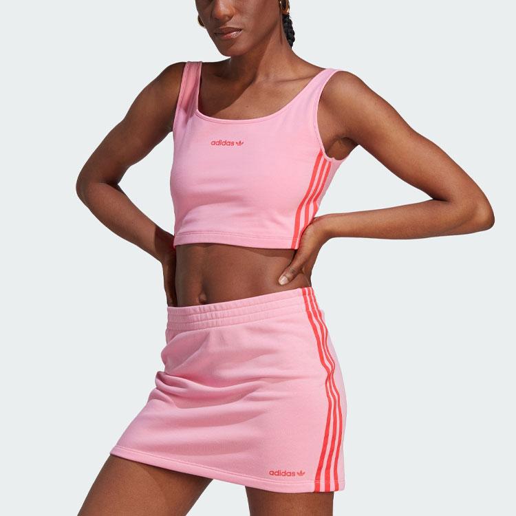 Adidas Originals Trefoil Crop Tank Top With Logo Print And Contrast Stripe Women Tops Pink IT8158