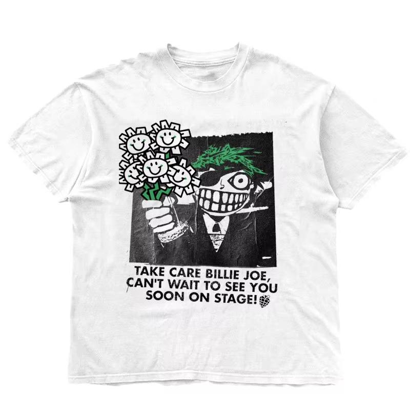 2026 Green Day Band Illustration Fun Music Album American Retro Punk Loose Unisexs and Womens Printed Tshirt Ins Y2k