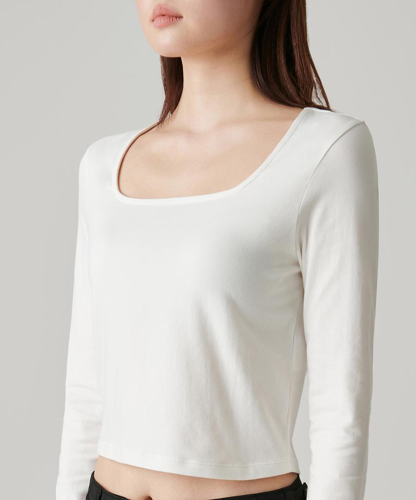 MUSINSA STANDARD WOMAN Women'S Slim Crop Square Neck Long Sleeve T-Shirt [Cream]