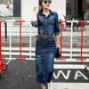2024 Robe Jeans Dress Women Button Pocket Rivet Vintage Casual Long Denim Dresses Ladies Slim Bodycon Dress Robe Femme