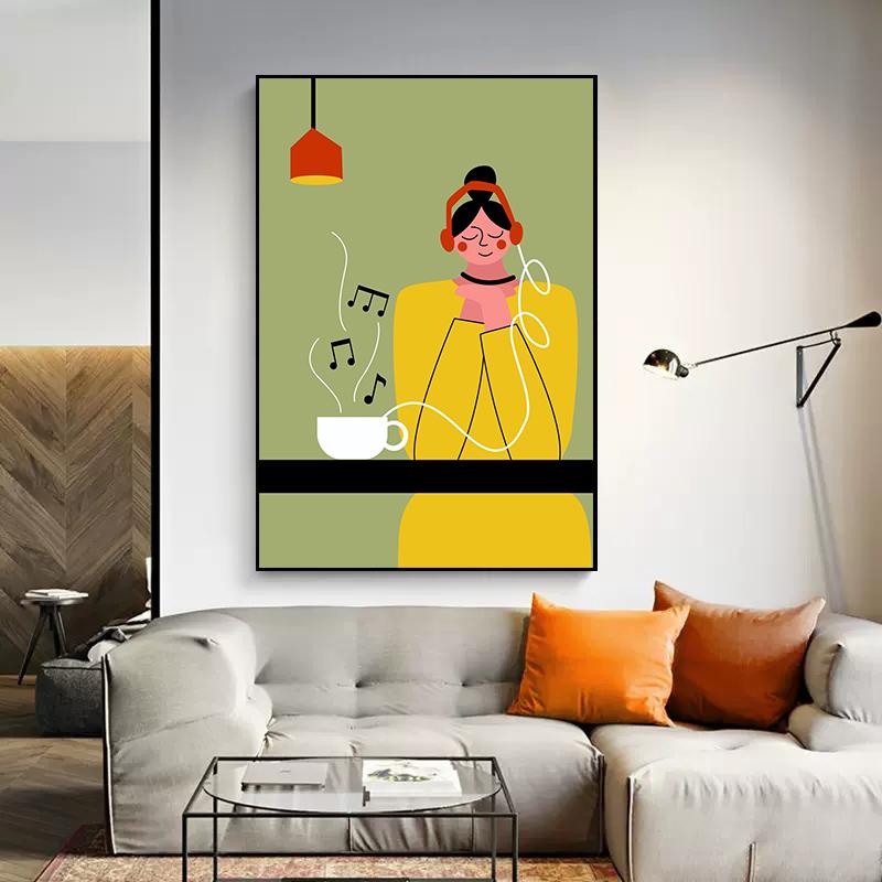 Забавный меломан, холст, живопись, постеры, принты, абстрактная девушка, играющая на гитаре, нота, настенное искусство для современной гостиной, домашний декор