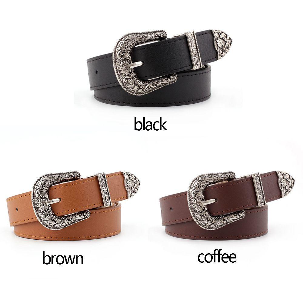 Carved Vintage PU Leather Waist Strap Pin Buckle Belt All-Match Belt Dress Waistband