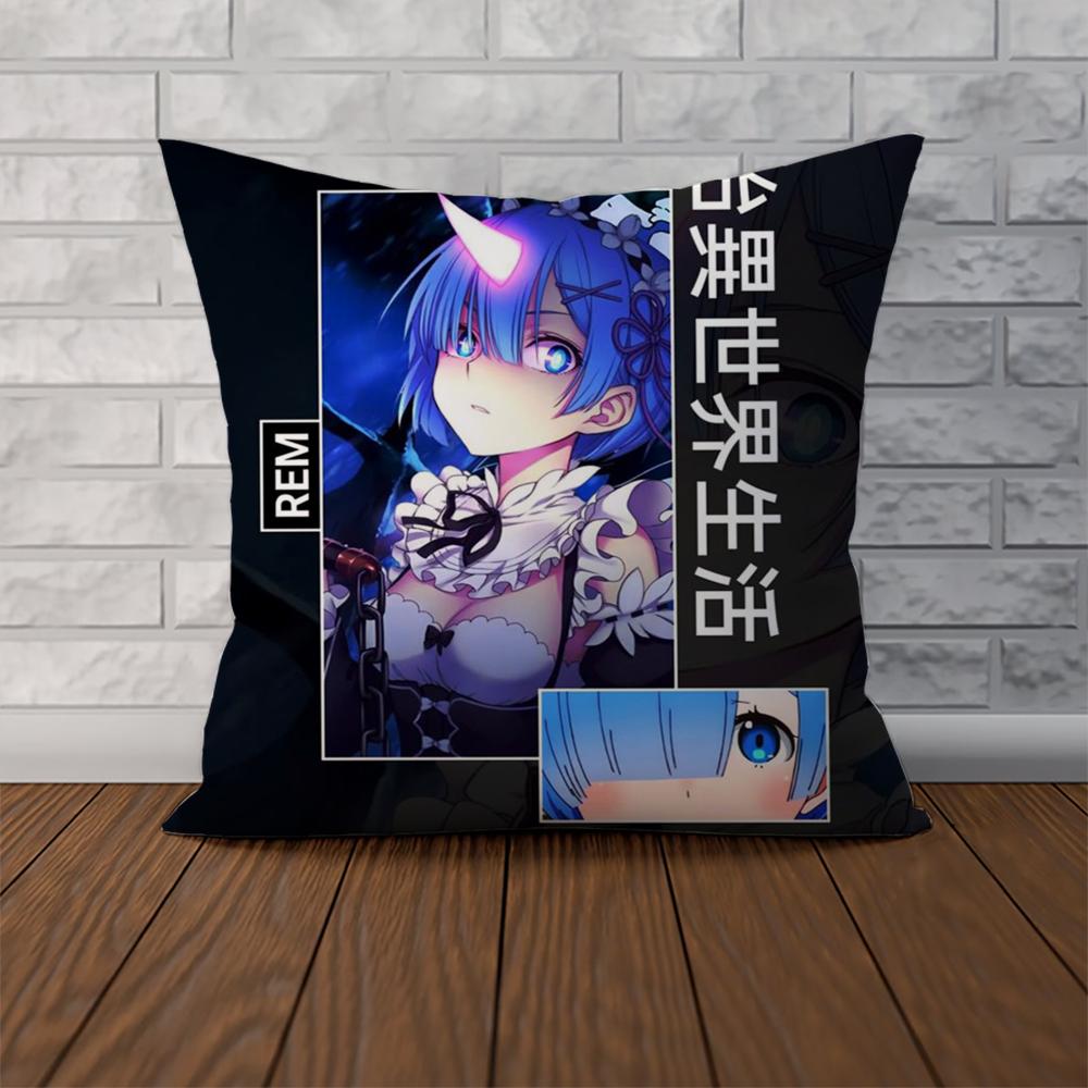 Чехол для подушки ReZero Рем для автомобиля, дивана, декоративный для дома, двусторонний принт, плюшевая квадратная декоративная подушка, чехол