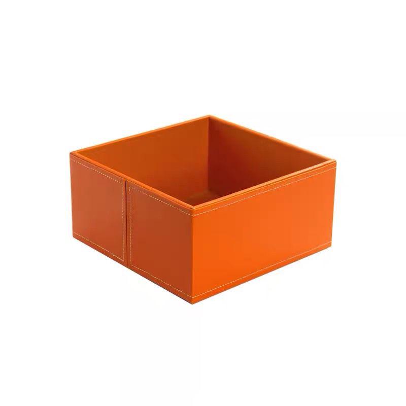 Stackable PU Leather Storage Box, Foldable Desktop Organizer Bin for Office & Home, Minimalist Cube for Makeup Cosmetics Station