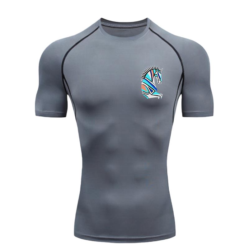 Horse Head Pattern Men's Sports T-shirt Training Fitness Gym Jogging Running Workout Compression Short Sleeve T-Shirt