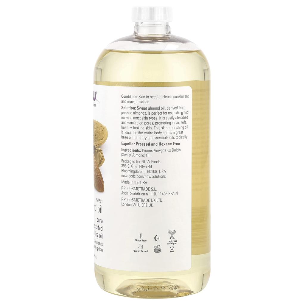 Now Foods Solutions, Sweet Almond Oil, Unflavored, 32 Fl Oz (946 Ml)