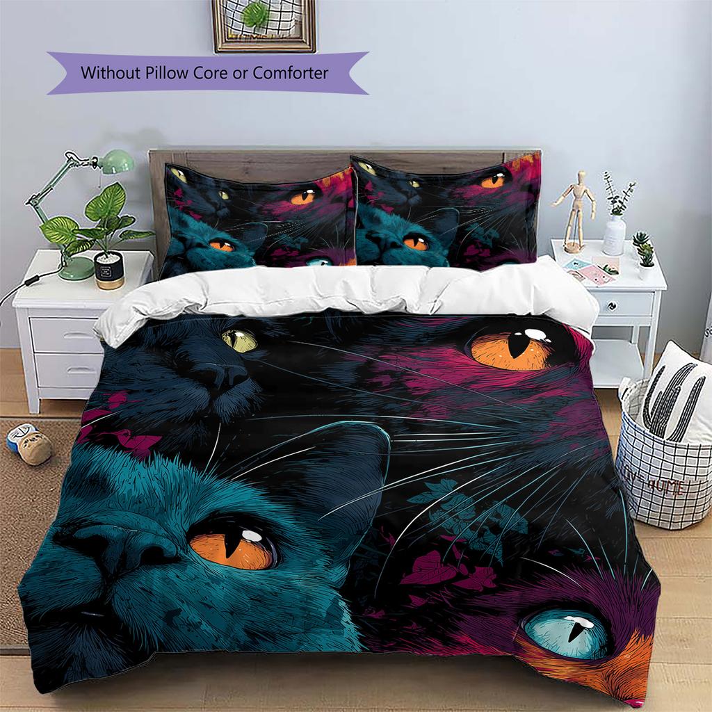 Cat Head Pattern Bedding Quilt Set Home Decoration Gift (1 * duvet cover + 2 * pillowcase without core)