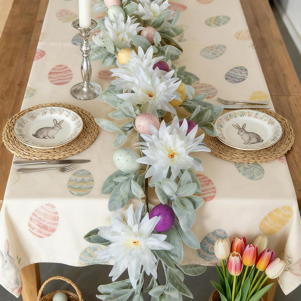 Faux Garland 5.9 Ft Decoration With Easter Eggs Holiday Garland For Spring Party Garden Wedding Home Mantel Staircase Fireplace