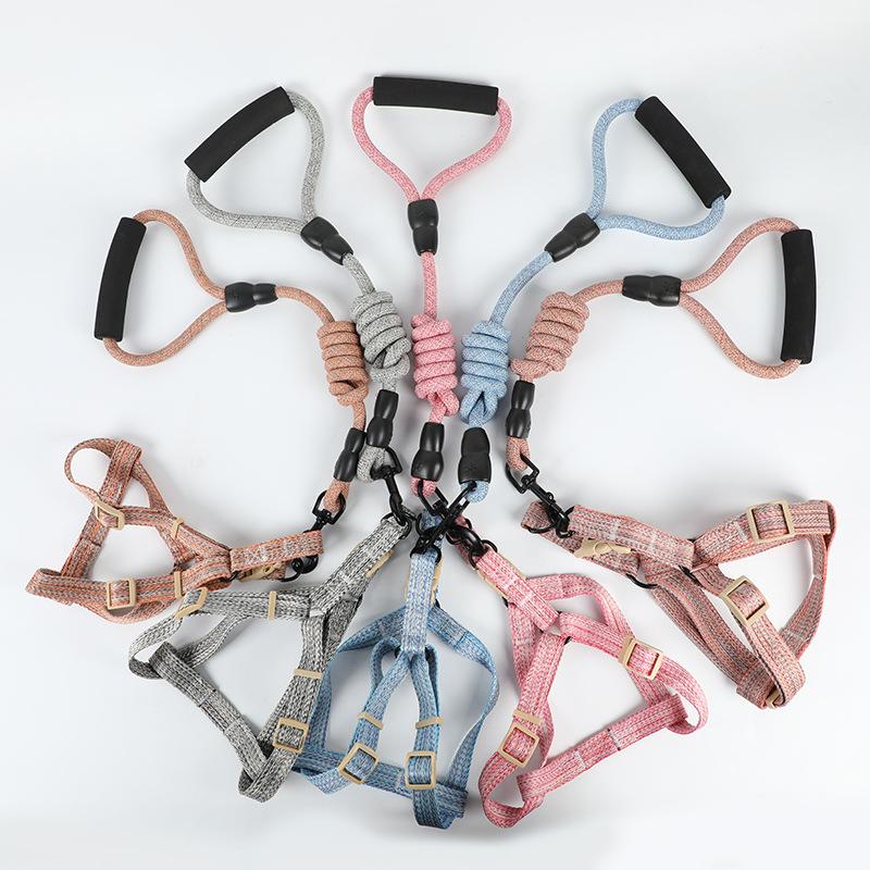 Three-piece Set Of Pet Dog Chest Strap Vest Dog Leash Explosion-proof Collar Outdoor Supplies Small Dog Walking Leash