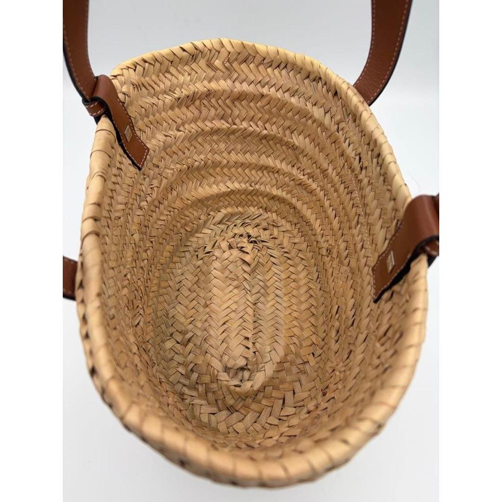 Used LOEWE Basket Bag Raffia Leather Anagram