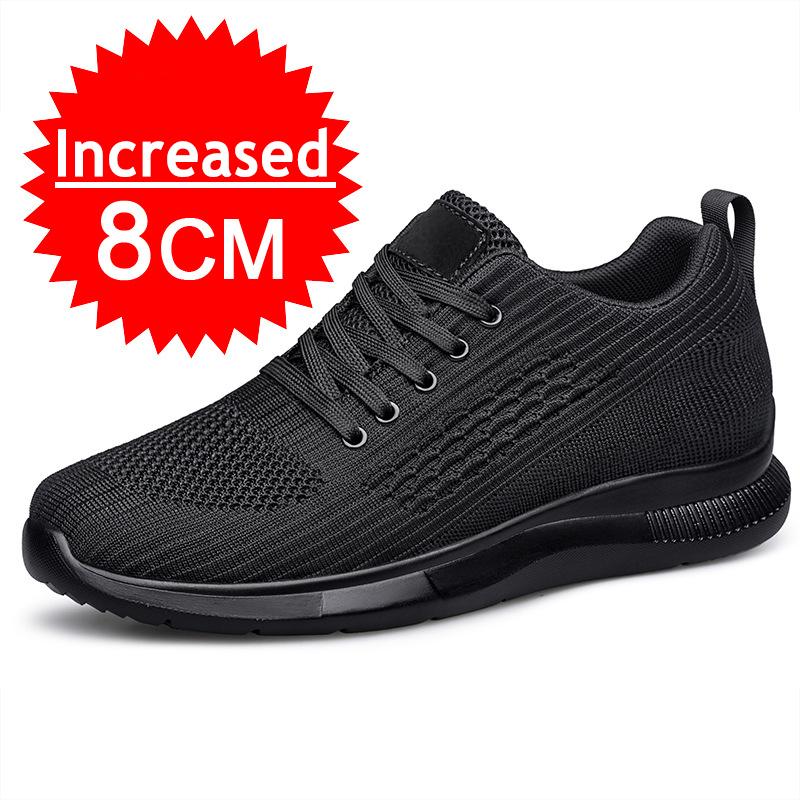 Fashion Fashion Sneakers Men Elevator Shoes Height Increase Insole 8CM Black Taller Shoes New Man Breathable Leisure Sports Plus Size 47