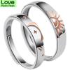 Korean Simple Ring Design Sun ,Moon And Stars Couple Ring Men And Women Color Separation Fashion Inlaid Crystal Open Ring