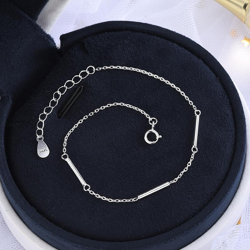S925 Silver Korean Version Glossy Design Round Tube Bracelet Feminine Cool Style Simple Bestie Bracelet