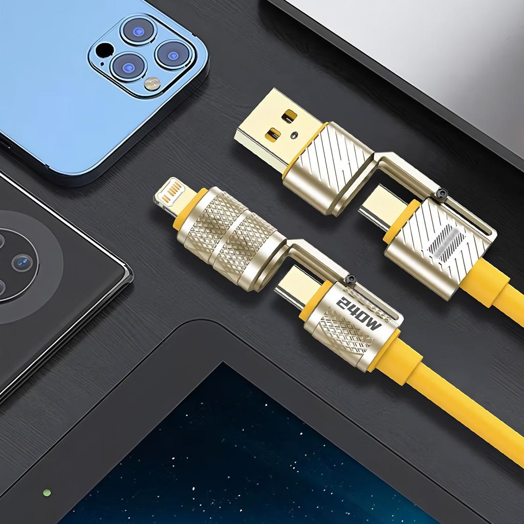 240W 4-in-1 Fast Charging Data Cable Type-C To Type-C Zinc Alloy Cable For iPhone15/16p Samsung Huawei Xiaomi Oppo Iphone