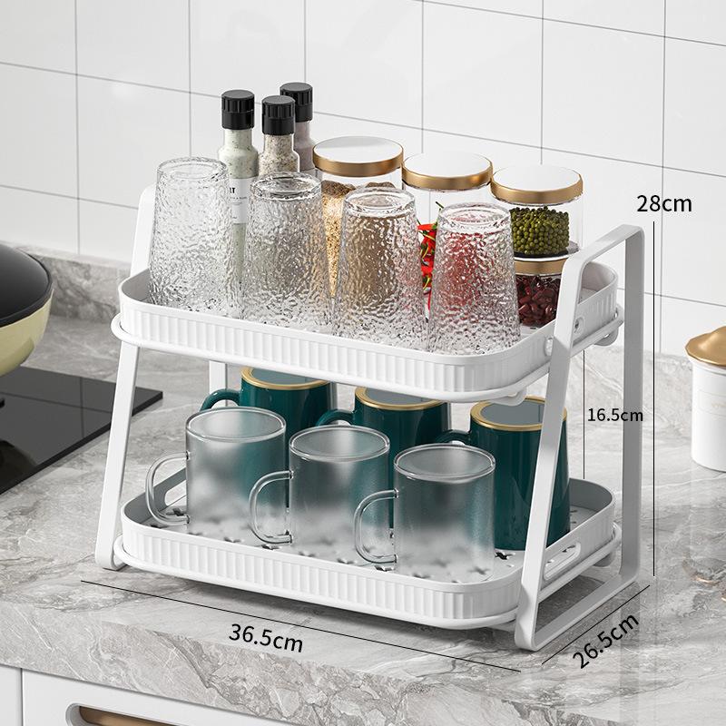 Water Cup Storage Rack with Tray Double-layer Tea Cup Coffee Storage Rack Water Cup Glass Tabletop Tray Drain Shelf