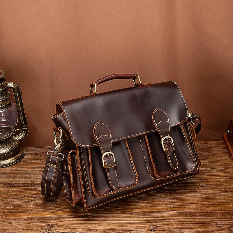 Men Crazy Horse Leather Antique Vintage Design Business Briefcase Laptop Bag Attache Messenger Bag Tote Portfolio