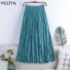 MOJTA Women's Mid-length Skirt Spring Summer Elastic High Pleated Waist Skirt A-line Skirt