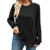 Женская мода повседневный однотонный плиссированный круглый вырез с длинным рукавом свободный пуловер топ