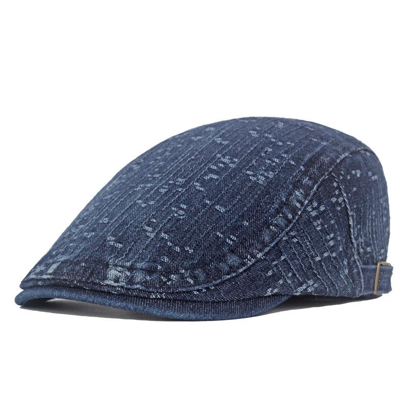 Spring Summer Solid Color Newsboy Caps Men Washed Denim Cotton Flat Peaked Cap Women Painter Beret Hats