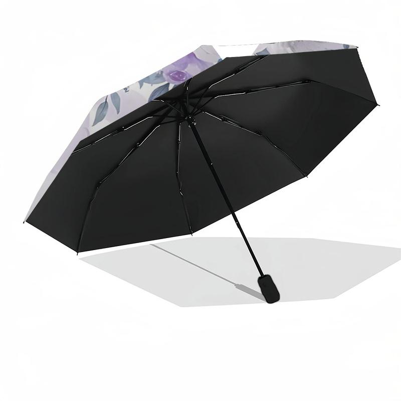 Elegant Purple Floral Automatic Folding Umbrella with 3-Fold Design, Iron Frame for Outdoor Use, Perfect Gift for Fans and Travelers1125065a
