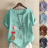 Women's Fashion Summer Round Neck Short Sleeve T-shirt Casual Cotton Linen Graphic Shirt Leisure Loose Giraffe Prined Blouse Tops Plus Size