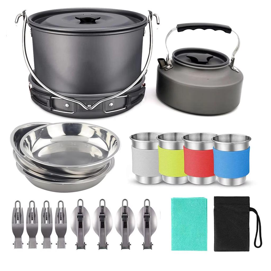 Factory Direct Mingchan Camping Cookware Mess Kit Portable Folding Camping Cooking Pan Pot Set For Backpacking Outdoor Hiking