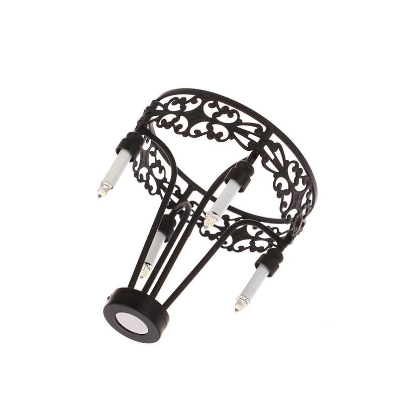 1:12 Dollhouse Miniature Led Light Wall Lamp Black Four-Head Round Chandelier Home Lighting Model Furniture Decor Toy