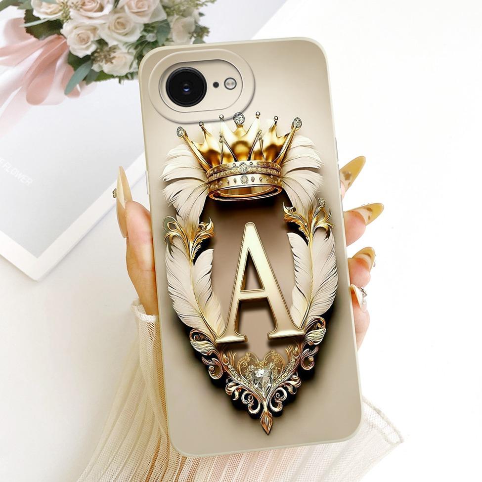 For iPhone 16e Case Cover Luxury A-Z Letters Fashion Crown 2D Painted Silicone Casing A3212 A3409 A3410 A3408