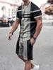 Men's Summer Two-piece Set 3d Print Patchwork Color Street T-shirt Casual Outdoor Sports Short-sleeved Rope Shorts Men's Clothing