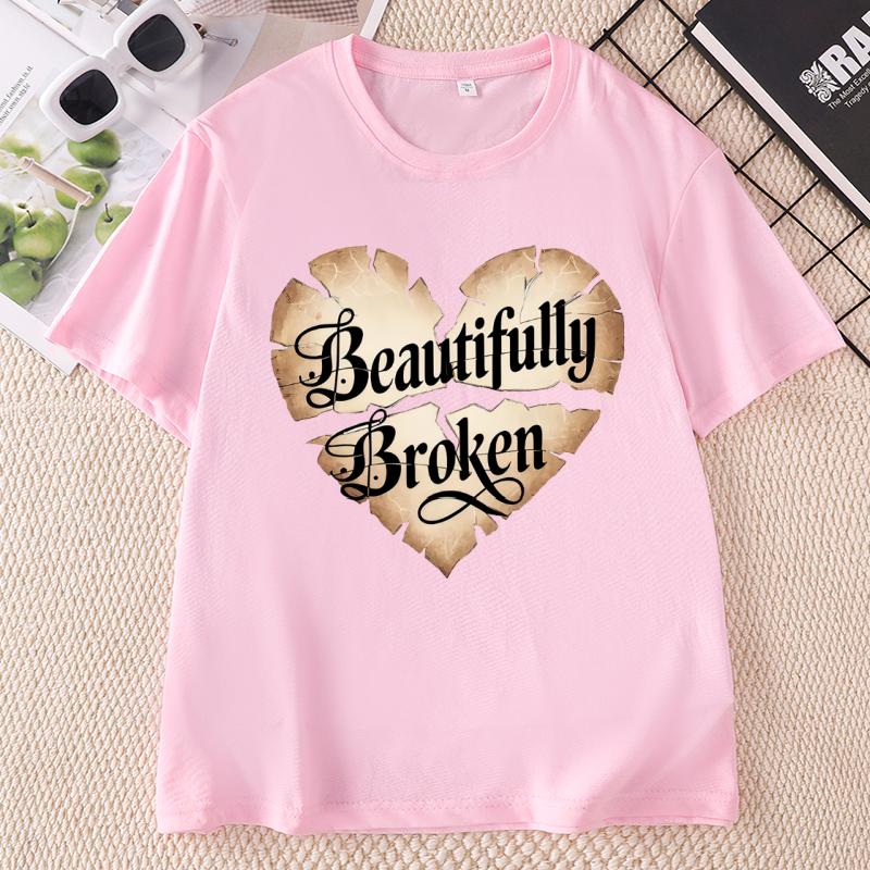 Beautiful Broken Heart T Shirt Unisex Ladies Love Graphic T Shirts Casual Cotton Round Neck Printed Short Sleeve Tshirts Clothing