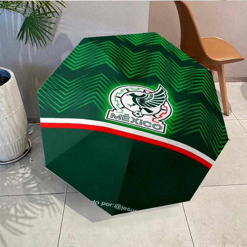 Mexico Football Crest Umbrella - Automatic Open/Close, Compact 8-Rib Lightweight Umbrella Essential for outdoorPicnic Accessory Fan Gifts