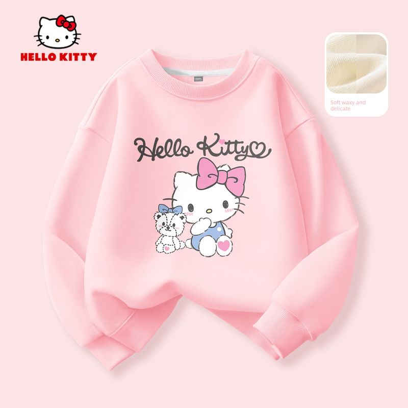 Флисовая толстовка для девочек Hello Kitty Красная 2025 Новая Стильная для Детей Старшего Возраста Детская Знак Зодиака Топ Модный
