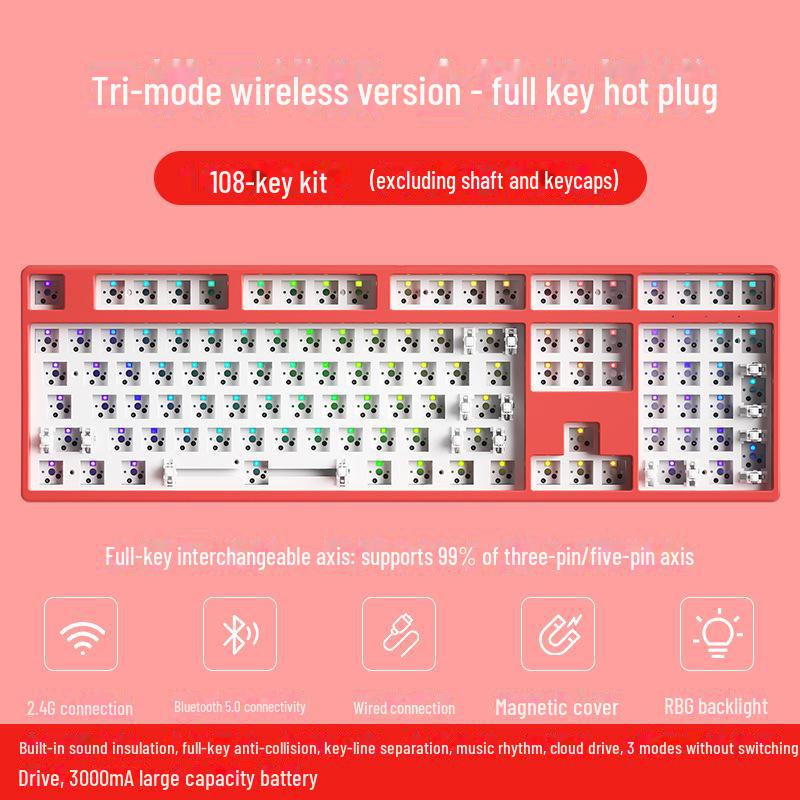 Беспроводная Bluetooth механическая клавиатура DIY Kit, RGB, три режима, 84-108 клавиш