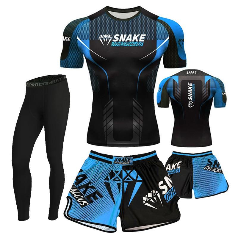 Mens Boxing Training Set Quick Dry Compression Top Shorts MMA Muay Thai Gym Workout
