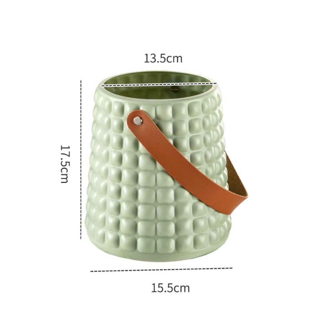 Ваза для цветов с кожаной ручкой, модная, анти-осенняя, пластиковая, цветочная композиция, скандинавский стиль, современный цветочный горшок для гостиной