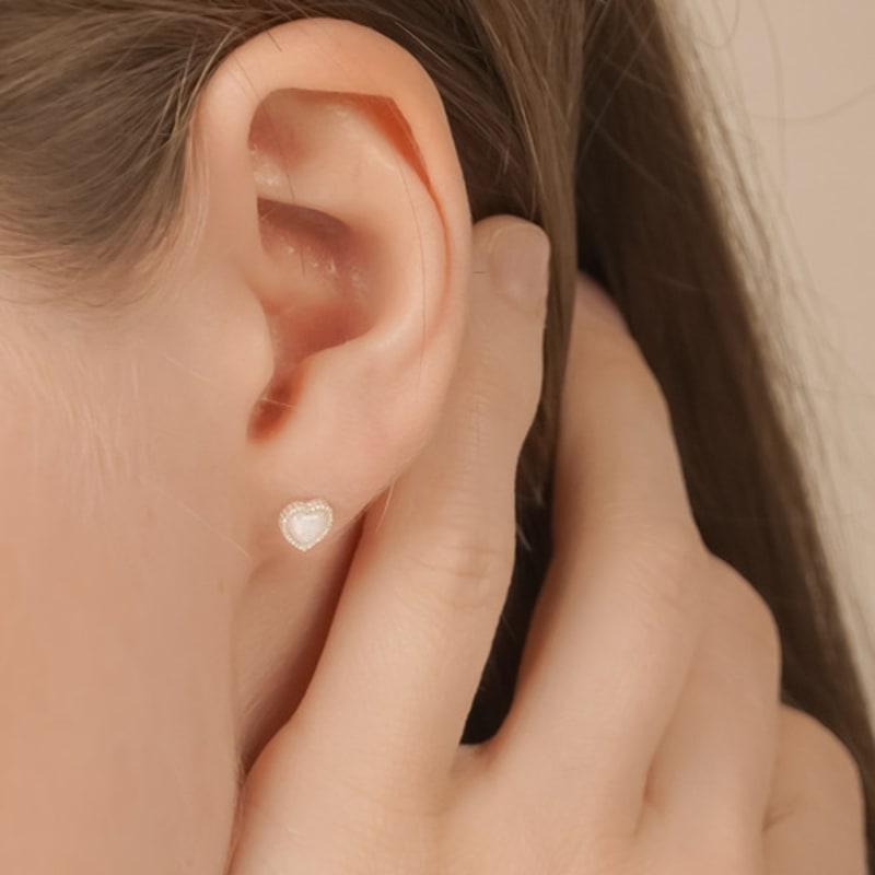 JEWNEL (1+1)Silver925 Opal Pearl Heart Gemstone Piercing (3 Colors)