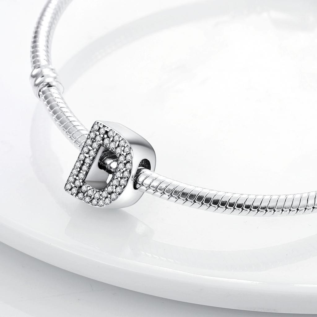 Original 925 Silver 26 Alphabet Letters Sparkling Zircon Charms Pendant Beads For Women Fine DIY Birthday Jewelry Gifts