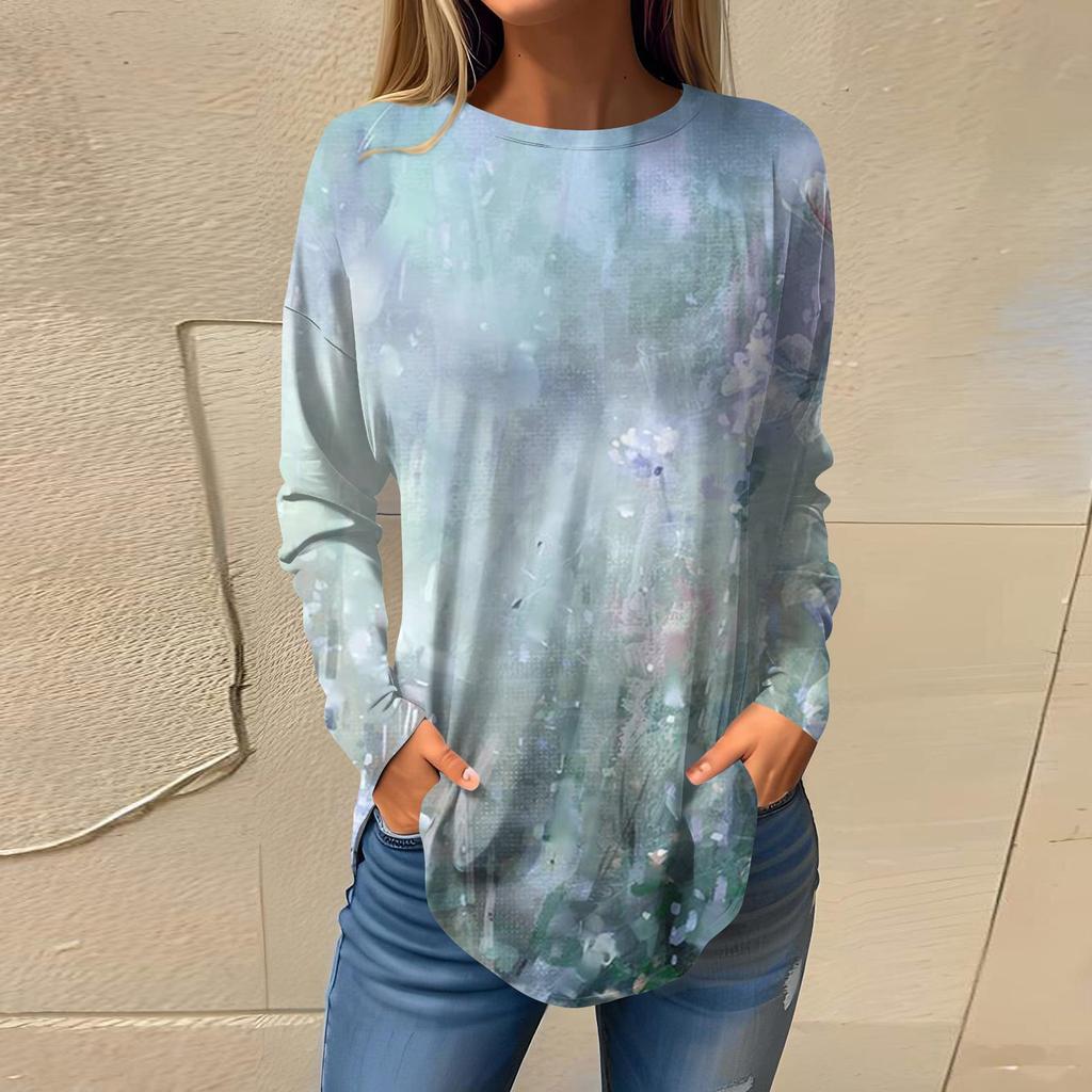 Футболки для женщин, осенний повседневный модный топ с длинным рукавом, пуловер с принтом, топ