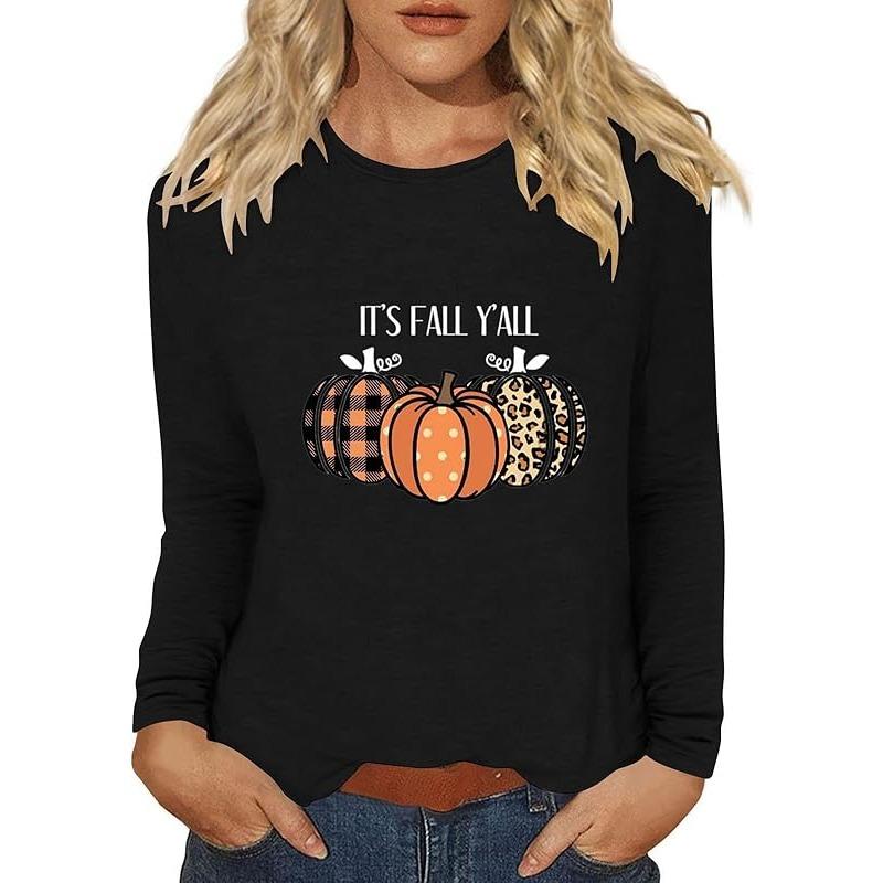 С Днем благодарения, стильный топ с длинными рукавами и рисунком тыквы 2024 года, женская осенняя рубашка с круглым вырезом, подарок