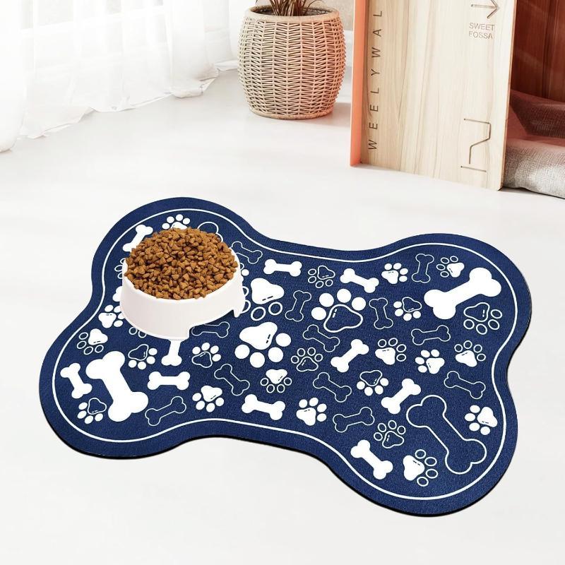 Bone Shaped Pet Feeding Mat Non Slip Backing Waterproof Absorbent For Dog Cat Food Water Bowl Use