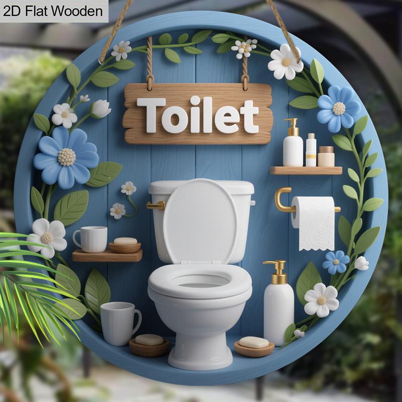 Rustic Wooden Toilet Sign - Charming Figurine Ornaments for Toilet Door, Wall, Room Decor