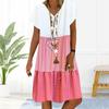 Летнее платье Yousheng Lady с цветными блоками, в стиле пэчворк, с V-образным вырезом и короткими рукавами, свободное цифровое печатное платье миди, плиссированное платье А-силуэта для повседневных свиданий
