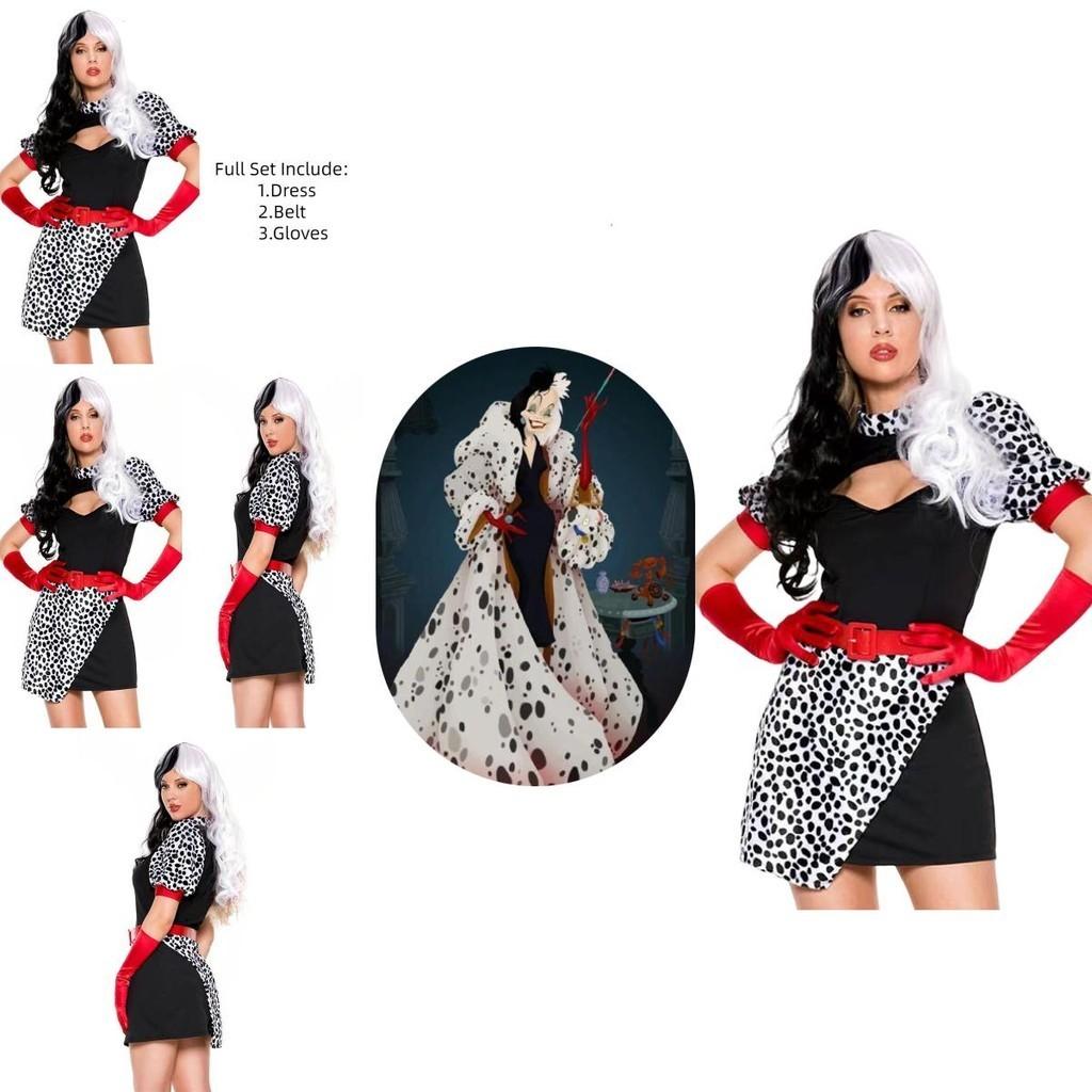Косплей костюм 101 далматинец для женщин, сексуальное платье злодейки на Хэллоуин