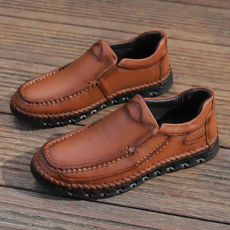 Модная мужская повседневная обувь из натуральной кожи, мужская винтажная обувь для хайкинга, мягкие дышащие лоферы для ходьбы, мужские классические кроссовки на шнуровке