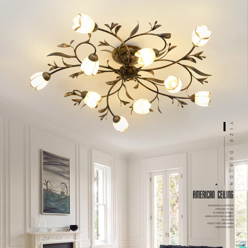 Потолочный светильник в деревенском стиле с железным цветком и травой для гостиной, спальни, столовой, светильника