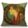 Vintage European Art Nouveau Mucha Gallery Decorative Sofa Pillow Cover Beautiful Beauty Girl Cotton Linen Luxury Cushion Cover