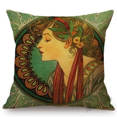 Vintage European Art Nouveau Mucha Gallery Decorative Sofa Pillow Cover Beautiful Beauty Girl Cotton Linen Luxury Cushion Cover
