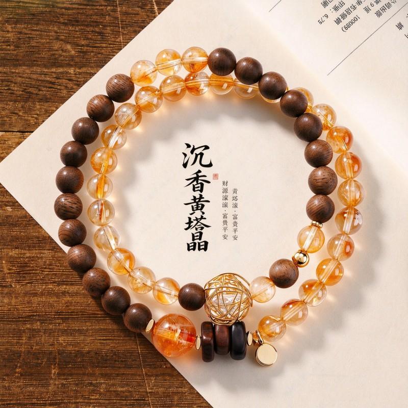 Reverse Story Natural Gray Moonstone Sandalwood Crystal Double Circle Bracelet Couple Jewelry Gift