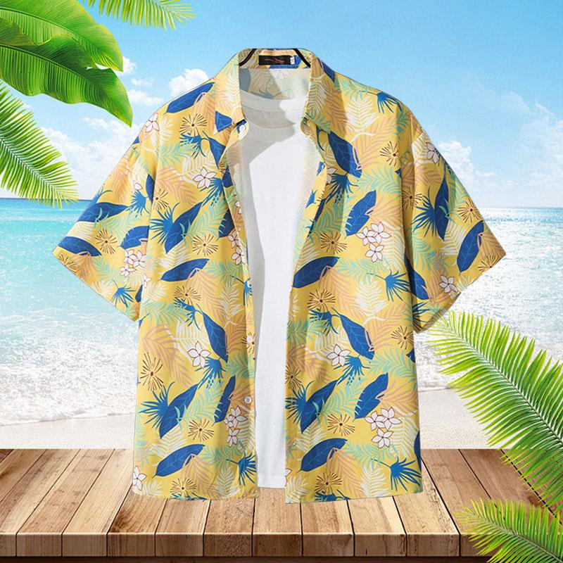 Мужские блузки с цветочным принтом, модные пляжные рубашки с отложным воротником, футболки, одежда